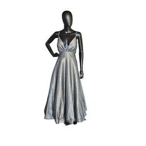 Silver Sparkle V-Neck A-Line Formal Gown - Ediths